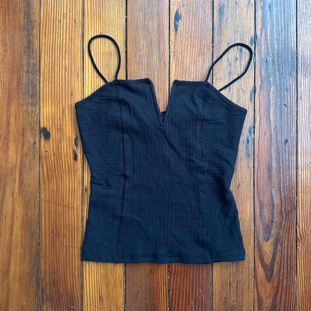NWOT SHEIN corset stitch cotton cami top w bungee straps XS